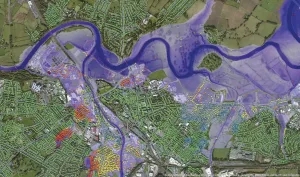 Twinn's Flood Map overlain with Ordnance Survey Address